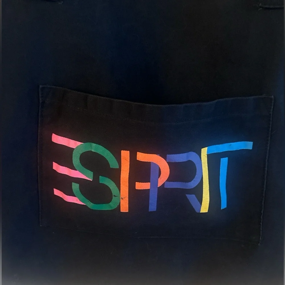 Esprit Vintage Tote Bag Black Multicolor Esprit Logo Front Pocket Handles Casual - Picture 2 of 14